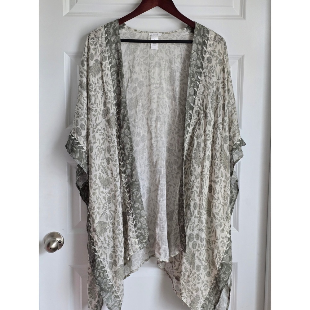 Pure Jill J. Jill Floral Print Kimono Wrap Sage Green Cotton Viscose S-L